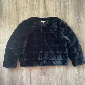 Calvin Klein Women's Black Faux Fur Open Front Sweater Jacket Size XL
